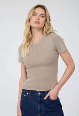 Miss Bliss J.O.A. Washed Ribbed SS Cropped Knit Tee- Mocha