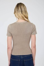 Miss Bliss J.O.A. Washed Ribbed SS Cropped Knit Tee- Mocha