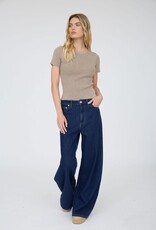 Miss Bliss J.O.A. Washed Ribbed SS Cropped Knit Tee- Mocha