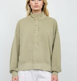 Miss Bliss Mock Neck Henley Knit Top- Tate Olive