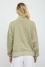 Miss Bliss J.O.A. Mock Neck Henley LS Knit Top- Lt. Olive