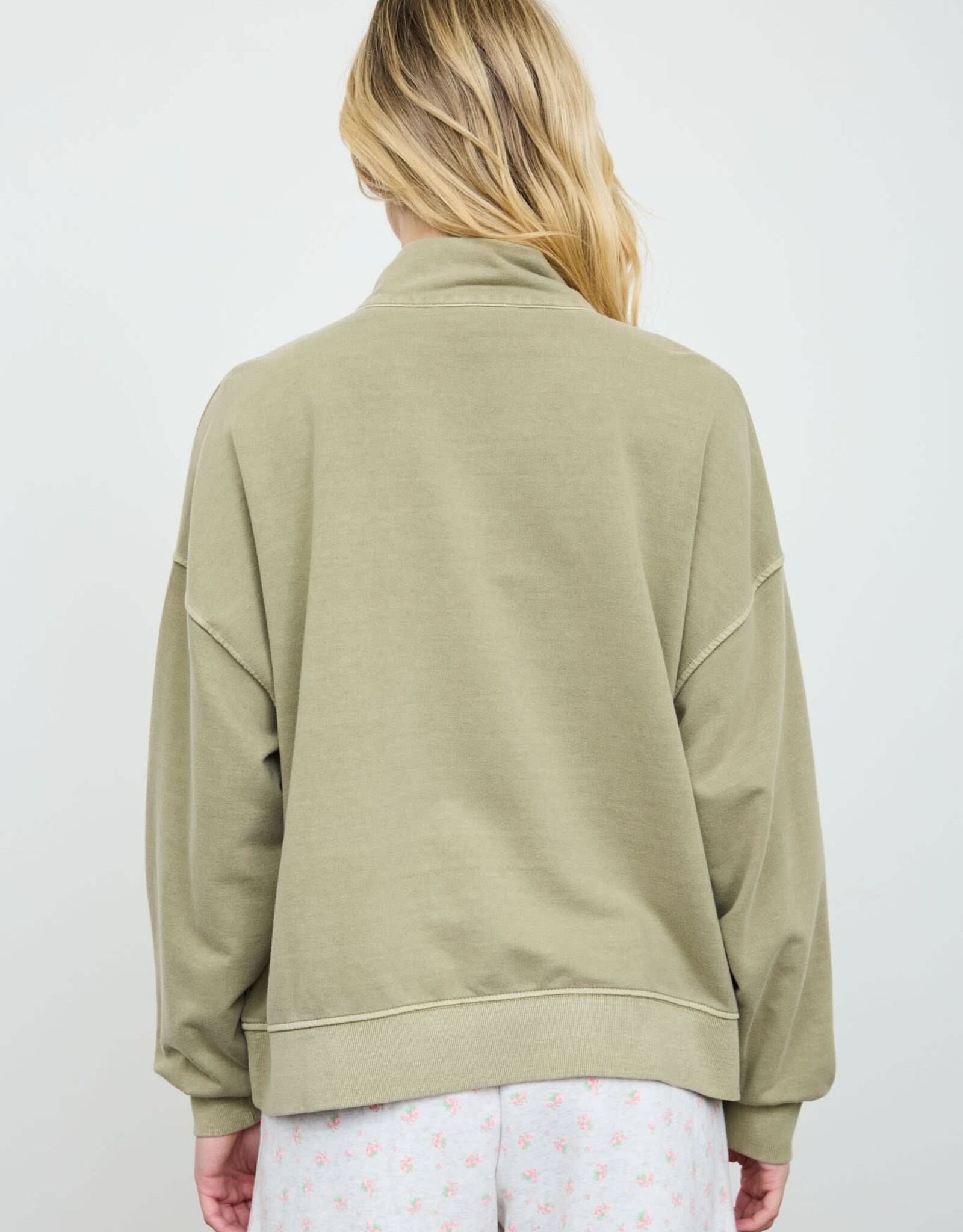 Miss Bliss J.O.A. Mock Neck Henley LS Knit Top- Lt. Olive
