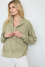 Miss Bliss J.O.A. Mock Neck Henley LS Knit Top- Lt. Olive