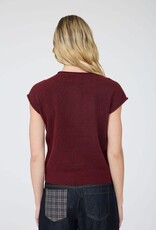 Miss Bliss J.O.A. Raw Edge Slvs Lightweight Cardigan- Burgundy