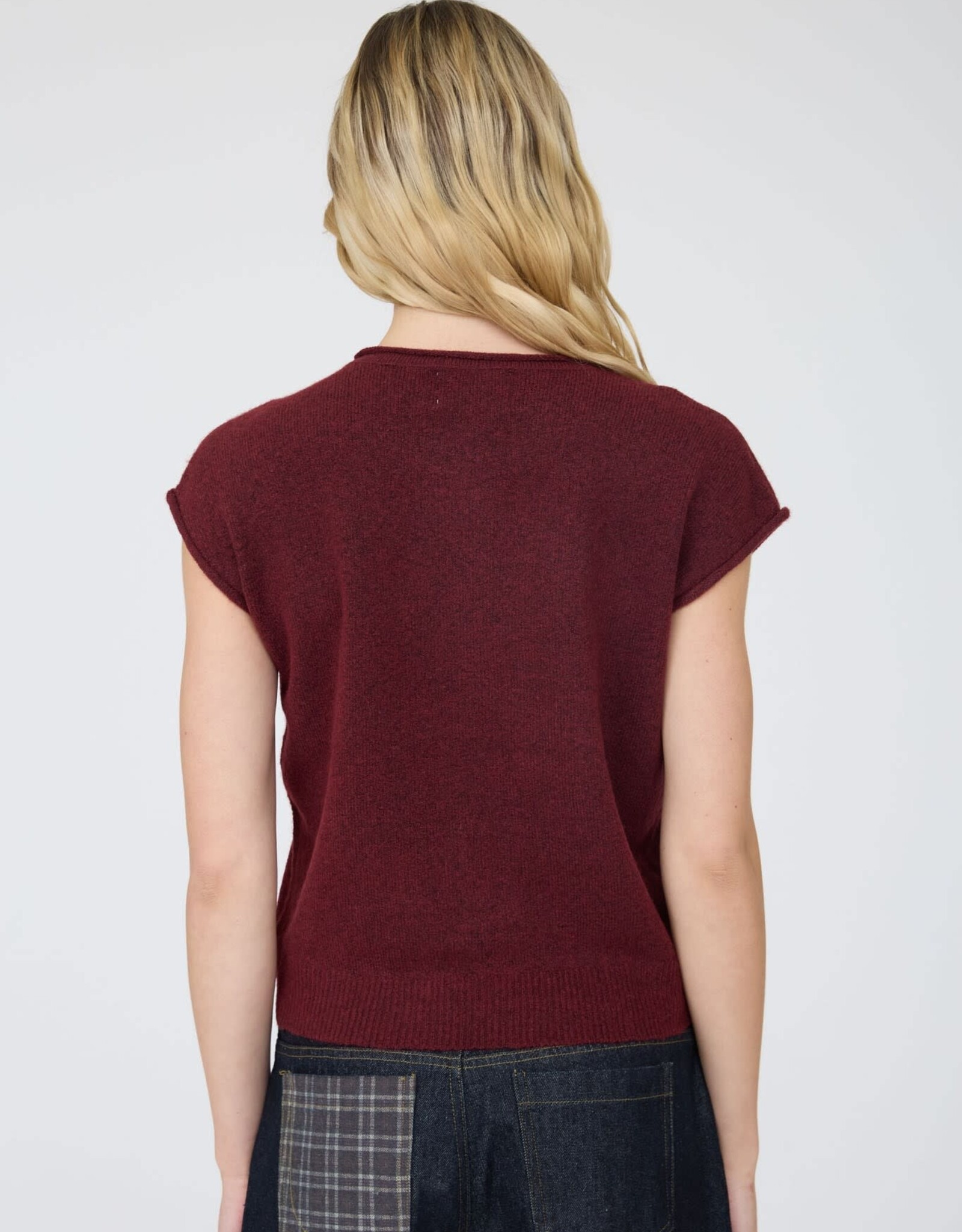 Miss Bliss J.O.A. Raw Edge Slvs Lightweight Cardigan- Burgundy