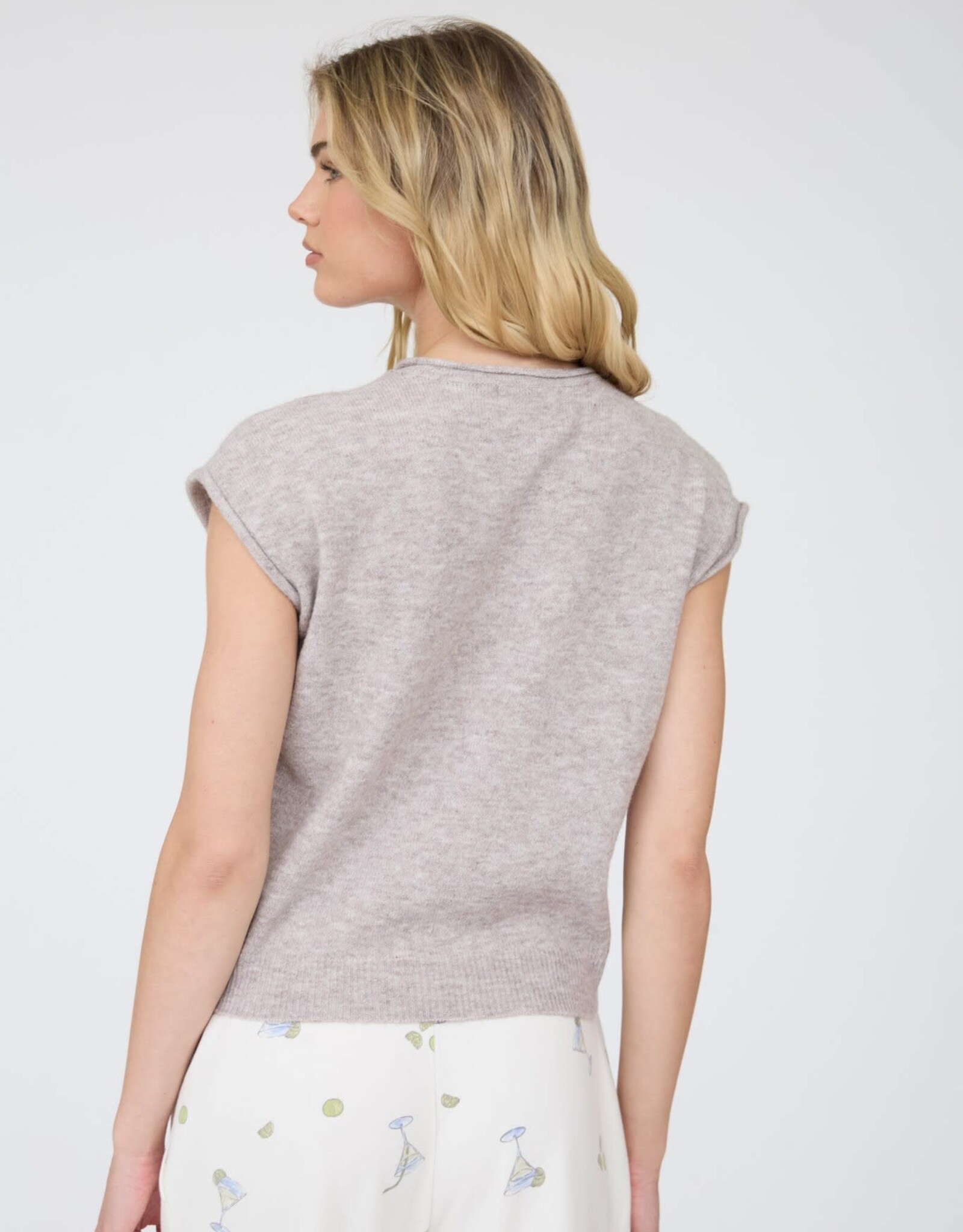 Miss Bliss J.O.A. Raw Edge Slvs Lightweight Cardigan- Lt Taupe