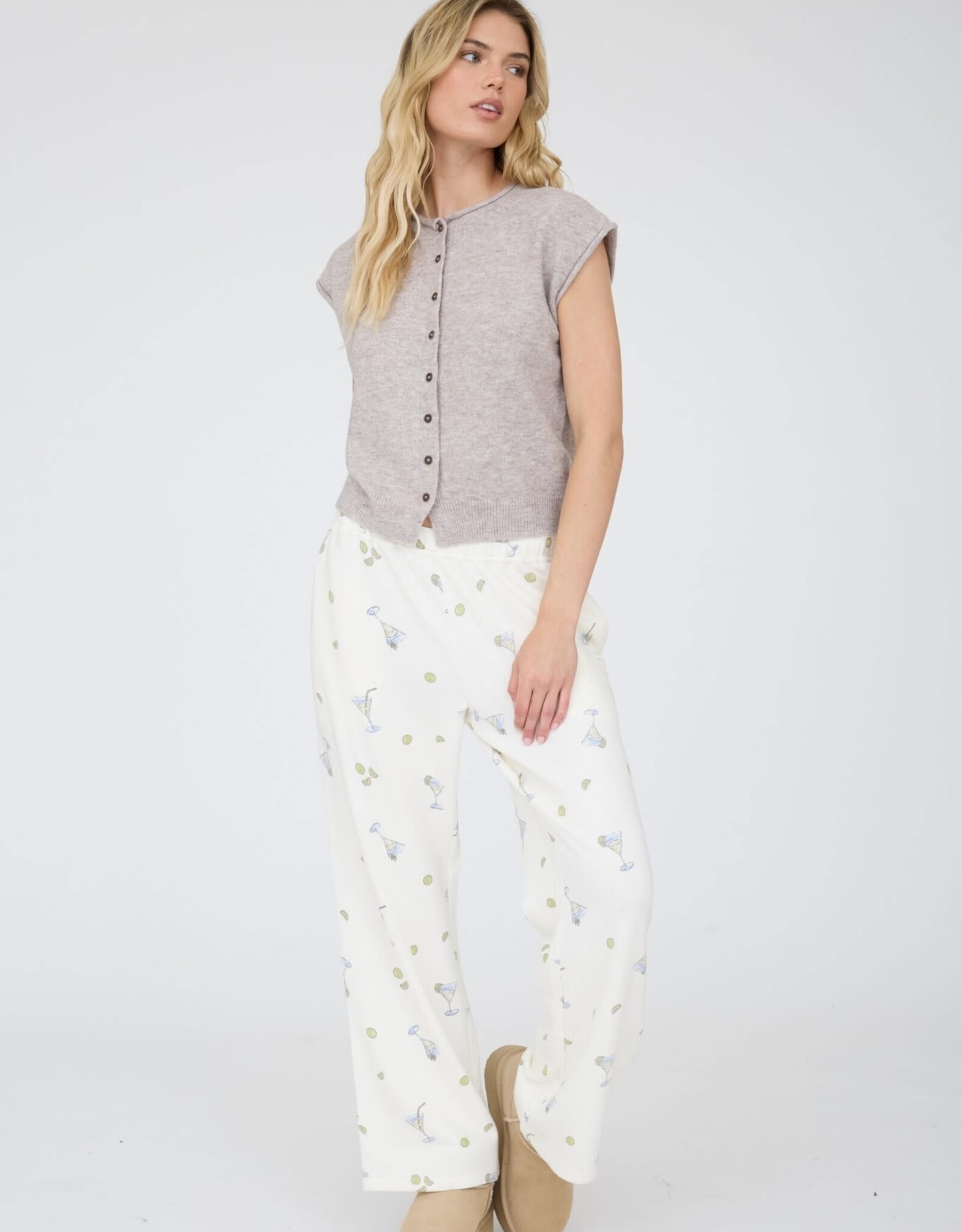 Miss Bliss J.O.A. Raw Edge Slvs Lightweight Cardigan- Lt Taupe