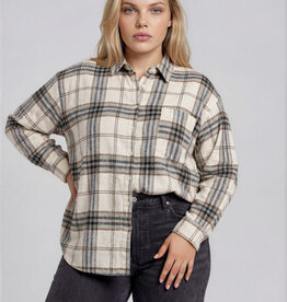 Miss Bliss Plus Plaid Boxy Button Collared Shirt- Khaki