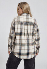 Miss Bliss J.O.A. Plus Plaid Boxy Button Collared LS Shirt- Khaki