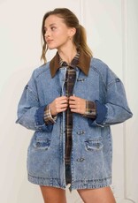Miss Bliss J.O.A. Contrast Collar Latch Hook Washed Denim Jacket
