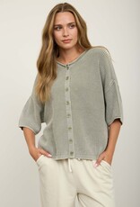Miss Bliss J.O.A. Washed Ribbed SS Rolled Edge Cardigan- Lt. Olive