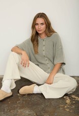 Miss Bliss J.O.A. Washed Ribbed SS Rolled Edge Cardigan- Lt. Olive