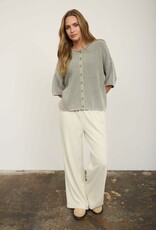 Miss Bliss J.O.A. Washed Ribbed SS Rolled Edge Cardigan- Lt. Olive