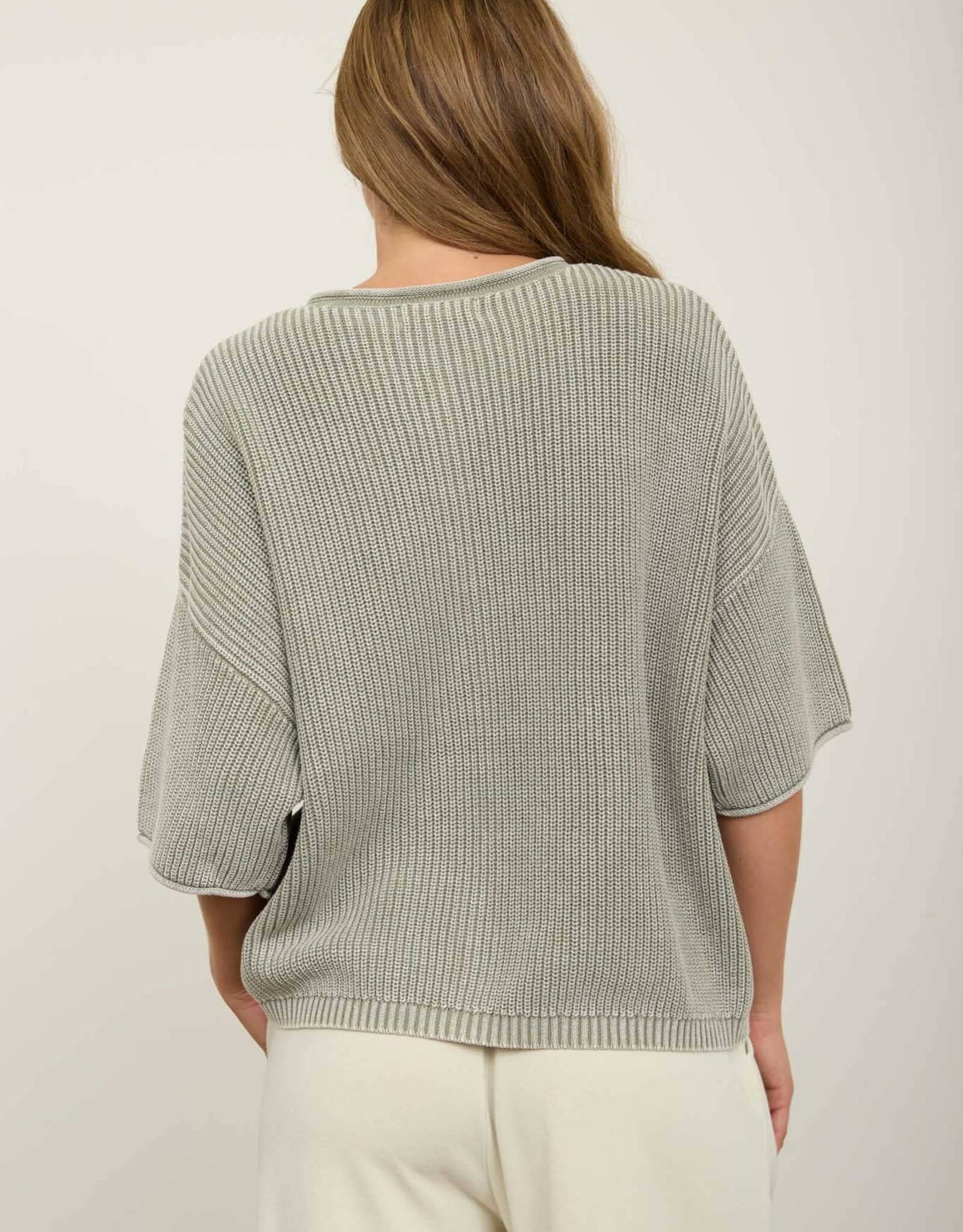 Miss Bliss J.O.A. Washed Ribbed SS Rolled Edge Cardigan- Lt. Olive