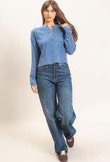 Miss Bliss HYFVE Buttoned Henley Top-Blue