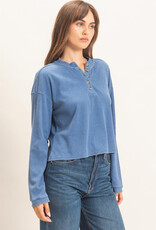 Miss Bliss HYFVE Buttoned Henley Top-Blue