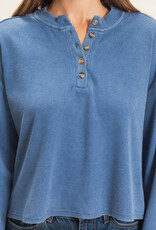 Miss Bliss HYFVE Buttoned Henley Top-Blue