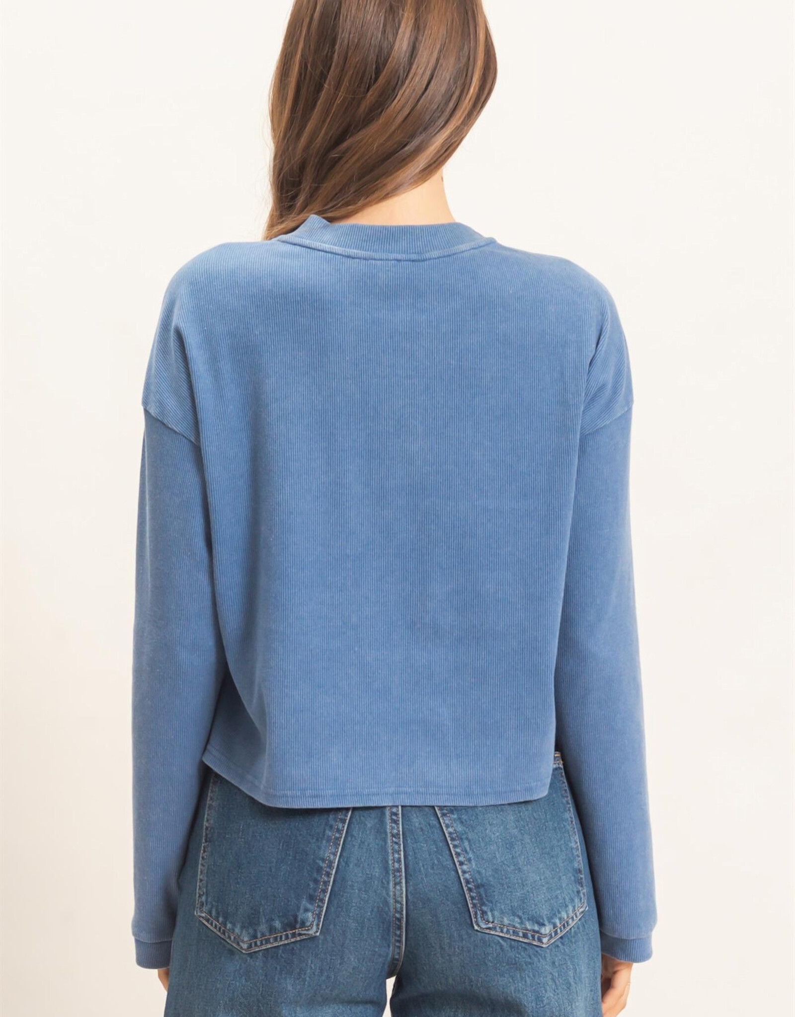 Miss Bliss HYFVE Buttoned Henley Top-Blue
