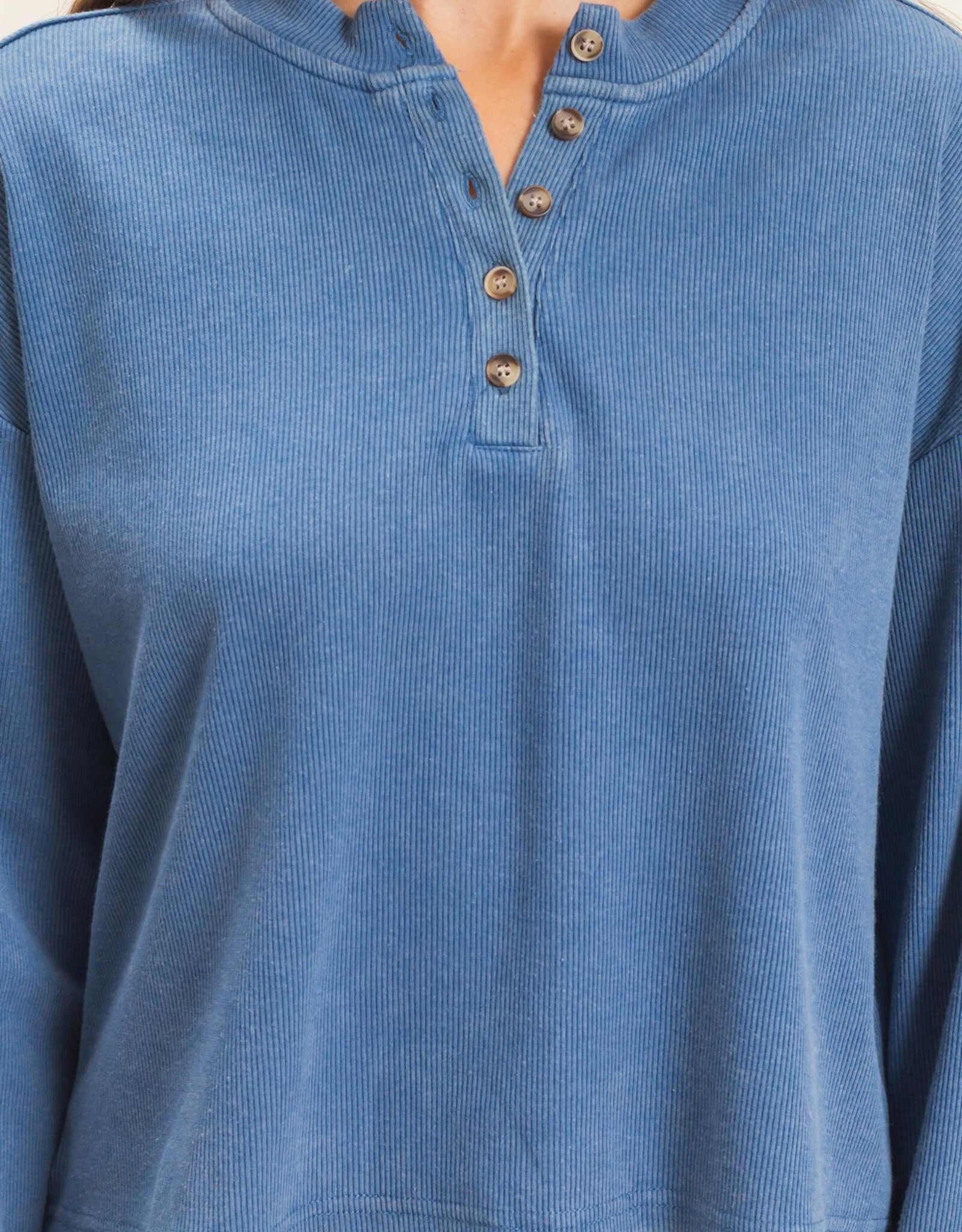 Miss Bliss HYFVE Buttoned Henley Top-Blue