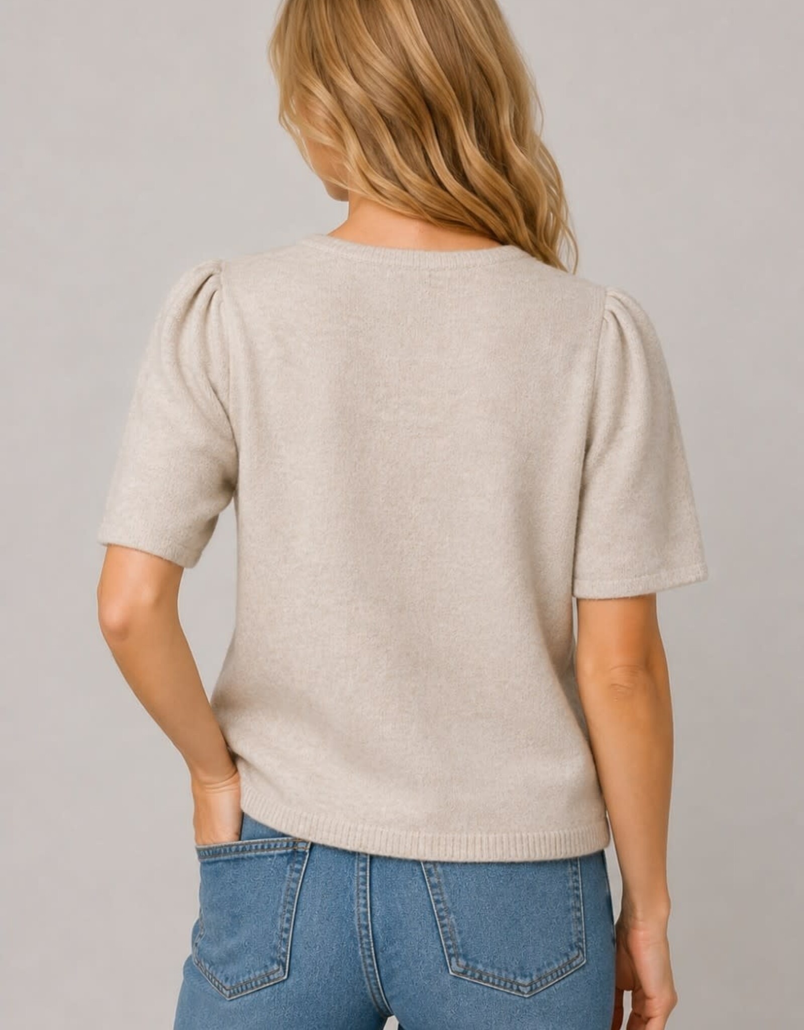 Miss Bliss Dream The Soft Puff-Slv Cardigan-Taupe