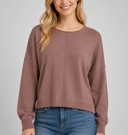 Miss Bliss Dream Front Seam Round Neck Pullover-Fig