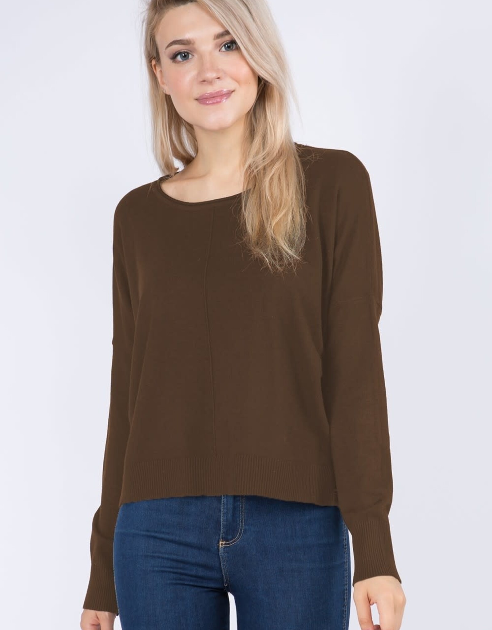 Miss Bliss Dream Front Seam Round Neck Pullover-Pecan