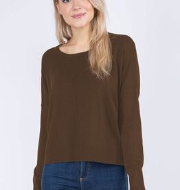 Miss Bliss Dream Front Seam Round Neck Pullover-Pecan