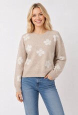 Miss Bliss Dream Daisy Floral Knit Sweater-Taupe