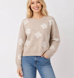 Miss Bliss Dream Daisy Floral Knit Sweater-Taupe