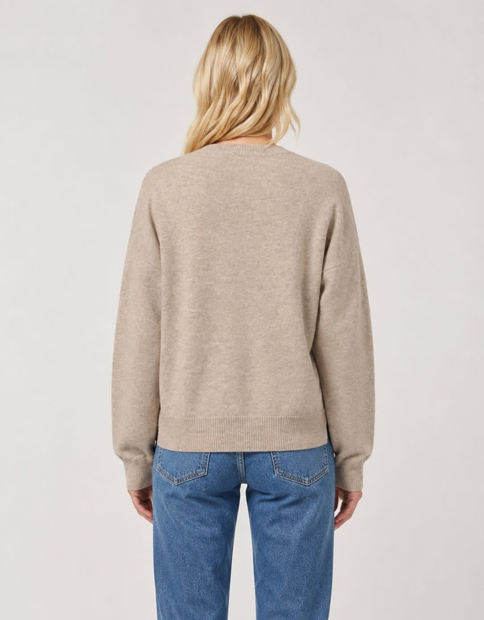 Miss Bliss Dream Daisy Floral Knit Sweater-Taupe