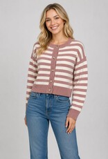 Miss Bliss Dream Cropped Cardigan W Horizontal Stripes-Pink