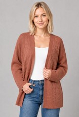 Miss Bliss Dream Cable Knit Open-front Cardigan-Rust