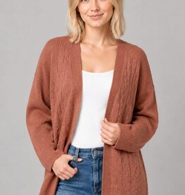 Miss Bliss Dream Cable Knit Open-front Cardigan-Rust
