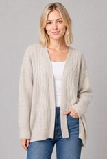 Miss Bliss Dream Cable Knit Open-front Cardigan-Taupe