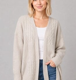 Miss Bliss Dream Cable Knit Open-front Cardigan-Taupe
