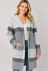 Miss Bliss Dream Hooded Striped Cardigan-Grey