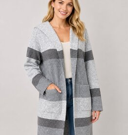Miss Bliss Dream Chic Hooded Striped Cardigan-Grey