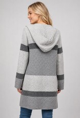 Miss Bliss Dream Hooded Striped Cardigan-Grey