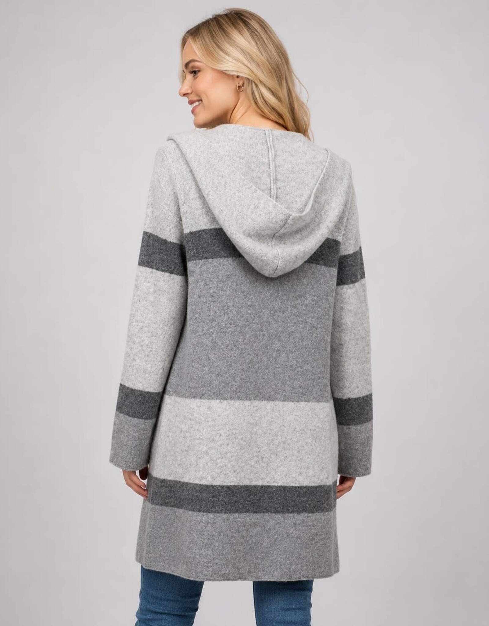 Miss Bliss Dream Hooded Striped Cardigan-Grey