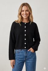 Miss Bliss Dream Chic Button Up Crew Neck-Black