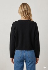 Miss Bliss Dream Chic Button Up Crew Neck-Black