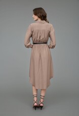 Miss Bliss Blu Collared Half Button 3/4 Sleeve Belted Midi Dress- Mocha