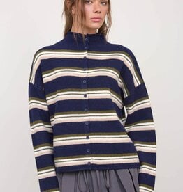 Miss Bliss Navy Semi Cropped Striped Cardi