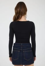 Miss Bliss Blu Square Neck LS Ruched Side Knit Top- Black