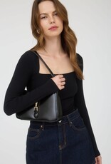 Miss Bliss Blu Square Neck LS Ruched Side Knit Top- Black
