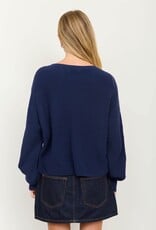 Miss Bliss Blu Raw Edge Cropped LS Knit Sweater- Navy