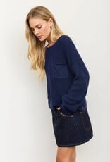 Miss Bliss Blu Raw Edge Cropped LS Knit Sweater- Navy