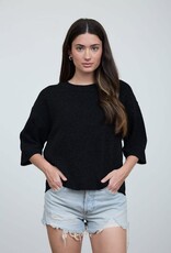Miss Bliss Blu Heathered Crew Neck HS Boxy Pullover- Black