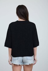 Miss Bliss Blu Heathered Crew Neck HS Boxy Pullover- Black