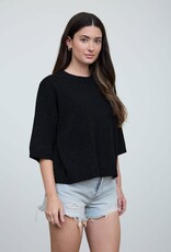 Miss Bliss Blu Heathered Crew Neck HS Boxy Pullover- Black